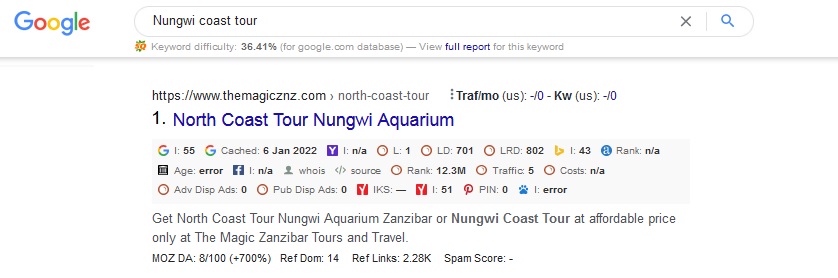 Keywords ranking On Nungwi Coast Tour
