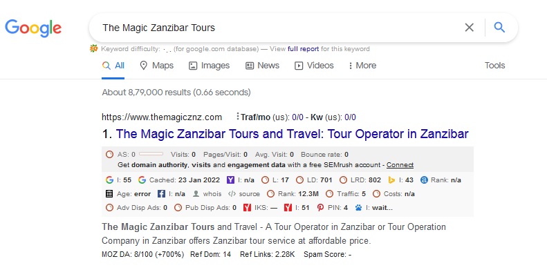 Keywords Ranking On The Magic Zanzibar Tours